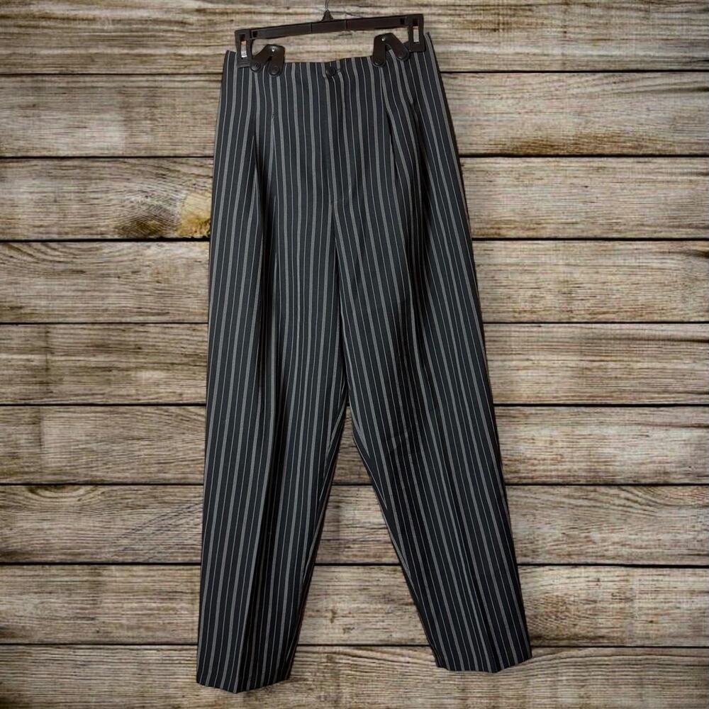 Tracy Evans black Pinstripe Pants Suspenders Y2K Vintage Preppy Goth Corporate